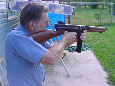 My father in law shot one of these back in WWII. Now he's plinking cans in the back yard... Airsoft style!